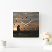 Whimsical Cat and Birds Vierkante Klok (Huis)