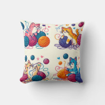Whimsical Cat and Yarn Kussens Cosy Up Your Space