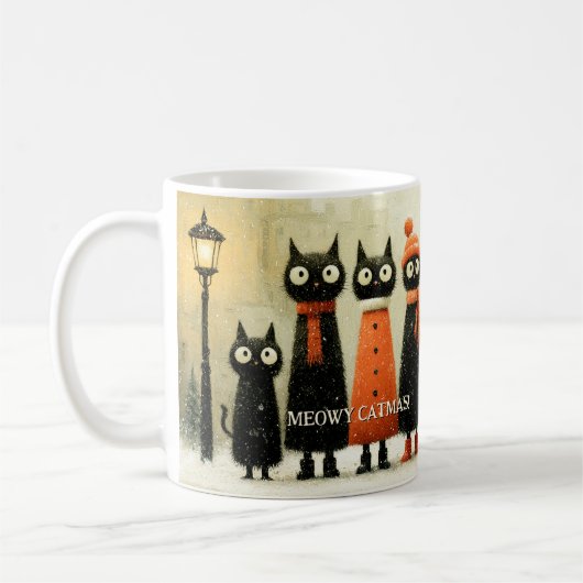 Whimsical Cat Art Merry Catmas Christmas Koffiemok (Links)