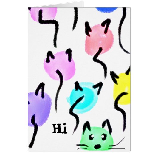 Whimsical Cat Balloons Hi Blank Inside Notecard (Voorkant)
