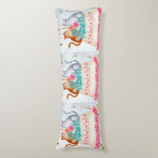 Whimsical Cat Birthday Celebration Lichaamskussen (Voorkant Verticaal)