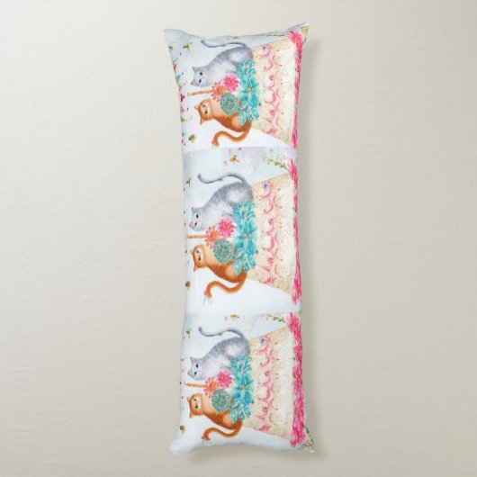 Whimsical Cat Birthday Celebration Lichaamskussen (Achterkant (Verticaal))