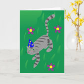 Whimsical Cat Birthday, heb een Gesponnen-effect B Kaart (Gele Bloem)