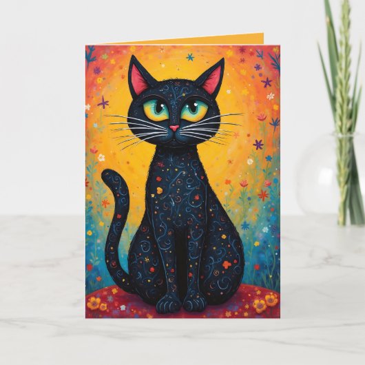 Whimsical Cat Blank DIY Tekst Kaart (Voorkant)