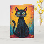 Whimsical Cat Blank DIY Tekst Kaart (Gele Bloem)