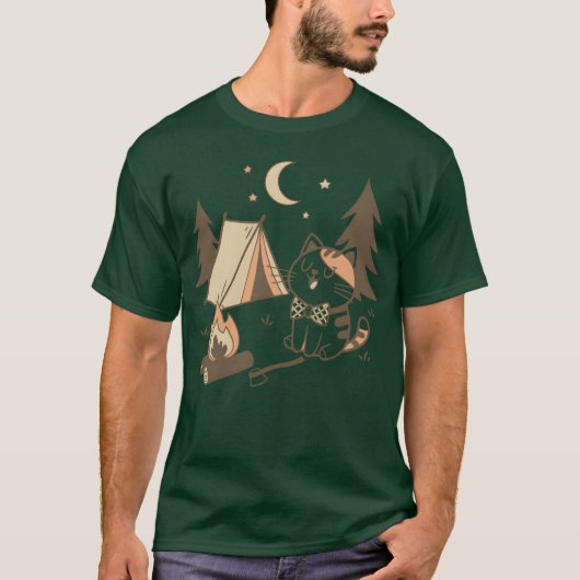 Whimsical Cat Camping Scene Design friends T-shirt (Voorkant)
