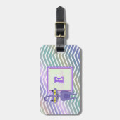 Whimsical Cat Chevron Zigzag, Monogram-Personalisa Bagagelabel (Voorkant verticaal)
