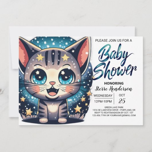 Whimsical Cat Editable Boy-Baby shower Kaart (Voorkant)