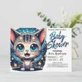 Whimsical Cat Editable Boy-Baby shower Kaart (Staand voorkant)