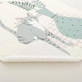 Whimsical Cat en Plant Sage Green gepersonaliseerd Sherpa Deken (3/4)