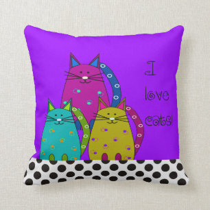 Whimsical Cat Face Pillow Paars en Polka Dots Kussen