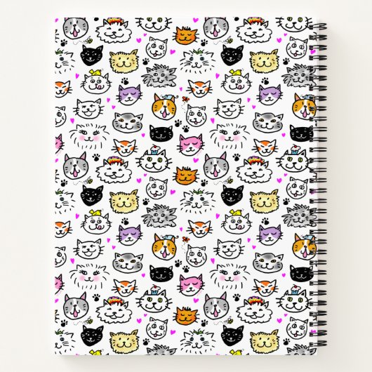 Whimsical Cat Faces Pattern Notitieboek (Achterkant)
