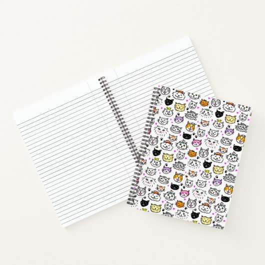Whimsical Cat Faces Pattern Notitieboek (Binnen)