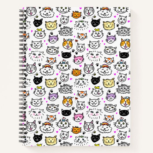 Whimsical Cat Faces Pattern Notitieboek (Voorkant)