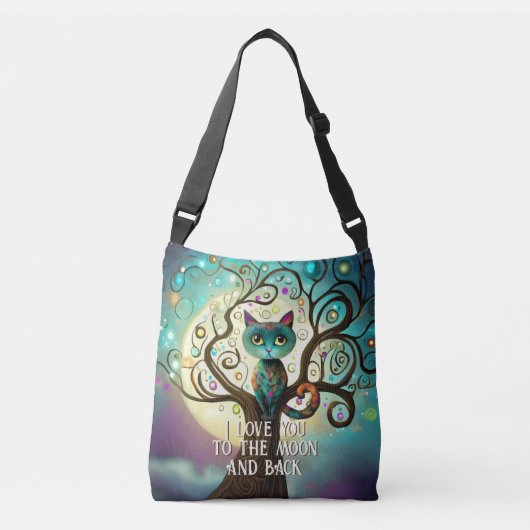 Whimsical Cat Full Moon Artwork Ik hou van je Crossbody Tas (Voorkant)