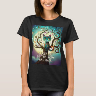 Whimsical Cat Full Moon Artwork Ik hou van je T-shirt