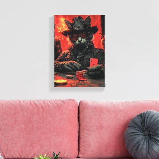Whimsical Cat Gambler - Speelse katachtige kunstwe Canvas Afdruk (Insitu (Woonkamer))