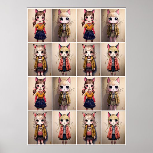 Whimsical Cat Girls (AI) Poster (Voorkant)