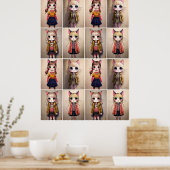 Whimsical Cat Girls (AI) Poster (Keuken)