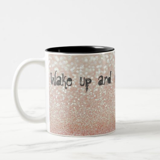Whimsical Cat Glittery-Wake up and make-up Tweekleurige Koffiemok (Links)