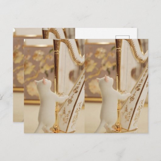 Whimsical Cat Harpist – Postcard Briefkaart (Voorkant / Achterkant)