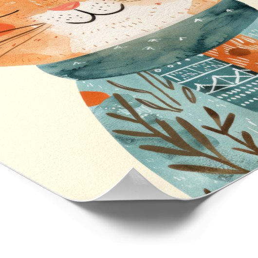 Whimsical Cat Illustration Waterverf Kwekerij Poster (Hoek)