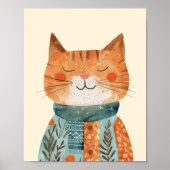Whimsical Cat Illustration Waterverf Kwekerij Poster (Voorkant)