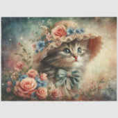 Whimsical Cat In Floral Hat Decoupage  Tissuepapier (Voorkant)