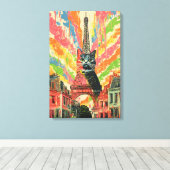 Whimsical Cat in Parijs - Eiffeltoren Kunst Canvas Afdruk (Insitu (Houten vloer))