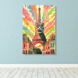 Whimsical Cat in Parijs - Eiffeltoren Kunst Canvas Afdruk