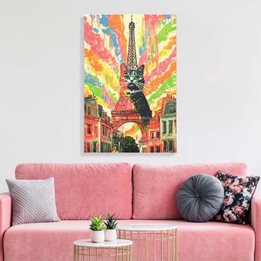 Whimsical Cat in Parijs - Eiffeltoren Kunst Canvas Afdruk (Insitu (Woonkamer))