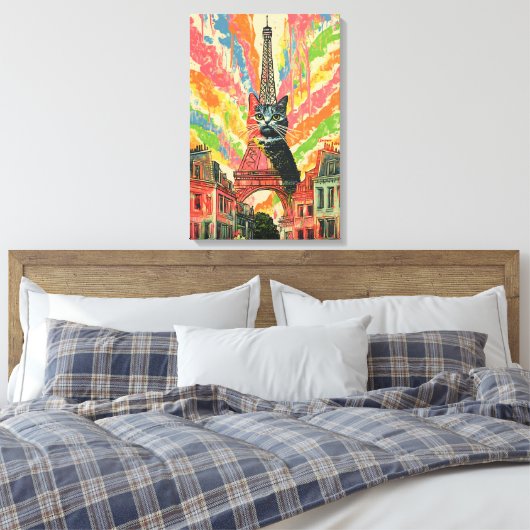 Whimsical Cat in Parijs - Eiffeltoren Kunst Canvas Afdruk (Insitu (Slaapkamer))