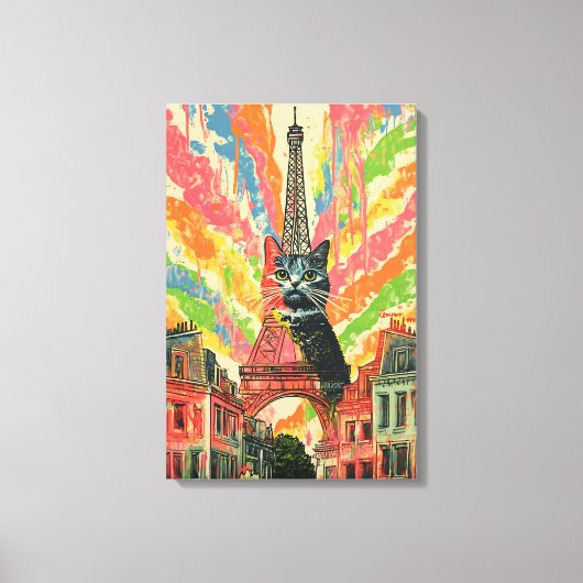 Whimsical Cat in Parijs - Eiffeltoren Kunst Canvas Afdruk (Voorkant)