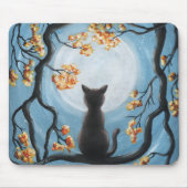 Whimsical Cat in Tree Full Moon Blue Muismat (Voorkant)
