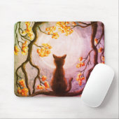 Whimsical Cat in Tree Full Moon Muismat (Met muis)