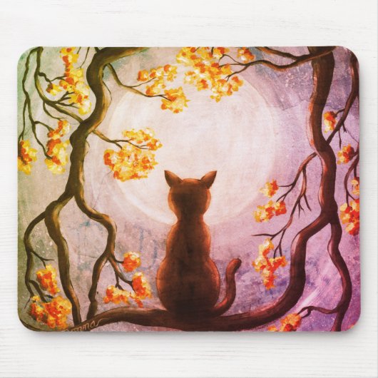 Whimsical Cat in Tree Full Moon Muismat (Voorkant)