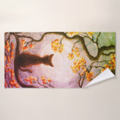 Whimsical Cat in Tree Full Moon Painting Art Badhanddoek (Badhanddoek)