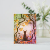 Whimsical Cat in Tree Full Moon Painting Art Briefkaart (Staand voorkant)