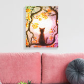 Whimsical Cat in Tree Full Moon Painting Art Canvas Afdruk (Insitu (Woonkamer))