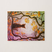 Whimsical Cat in Tree Full Moon Painting Art Legpuzzel (Horizontaal)