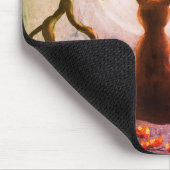 Whimsical Cat in Tree Full Moon Painting Art Muismat (Hoek)