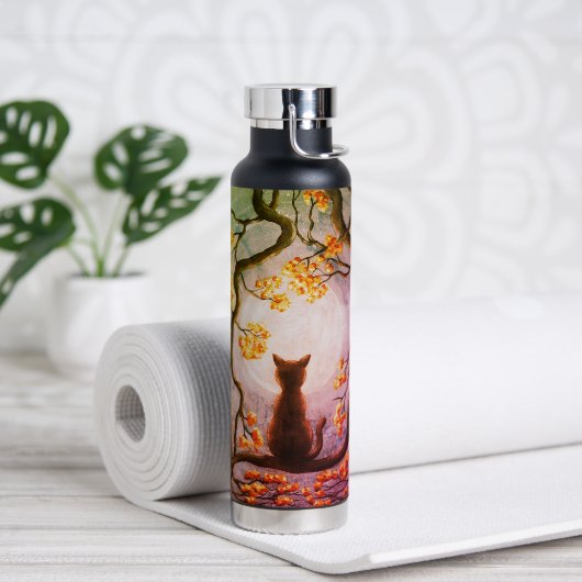 Whimsical Cat in Tree Full Moon Painting Art Waterfles (Yoga)