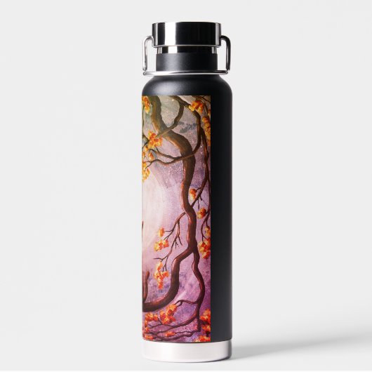 Whimsical Cat in Tree Full Moon Painting Art Waterfles (Achterkant)