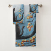 Whimsical Cat in Tree Full Moon Painting Bad Handdoek (Insitu)