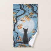 Whimsical Cat in Tree Full Moon Painting Bad Handdoek (Handdoek)