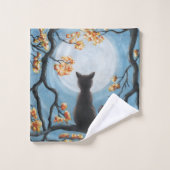Whimsical Cat in Tree Full Moon Painting Bad Handdoek (Wasdoekje)