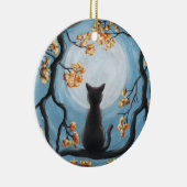 Whimsical Cat in Tree Full Moon Painting Keramisch Ornament (Rechts)