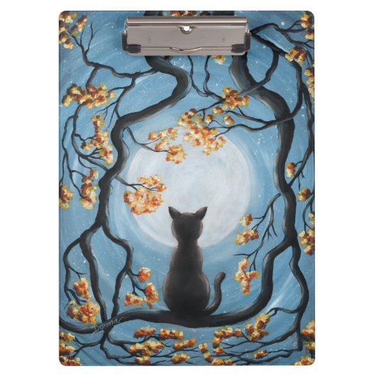 Whimsical Cat in Tree Full Moon Painting Klembord (Voorkant)