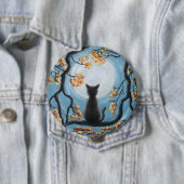 Whimsical Cat in Tree Full Moon Painting Ronde Button 4,0 Cm (In situ)