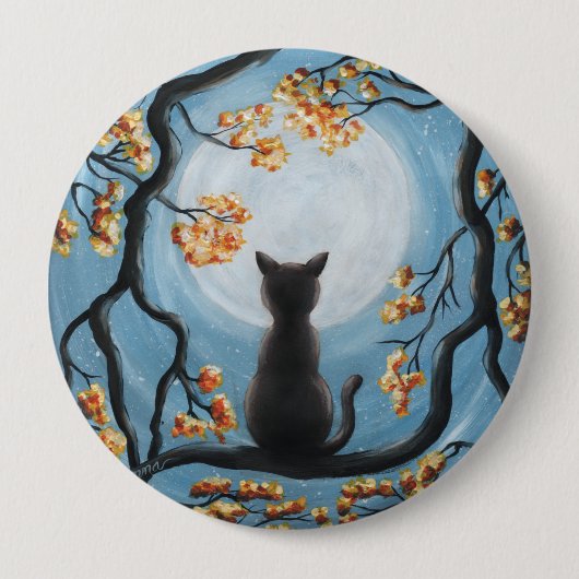 Whimsical Cat in Tree Full Moon Painting Ronde Button 4,0 Cm (Voorkant)
